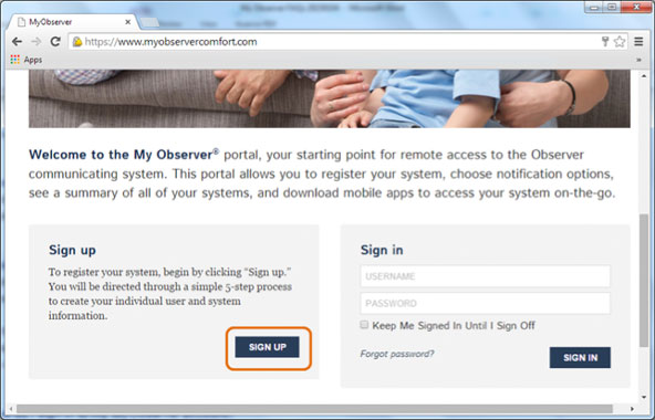 Sign Up Button on MyObserverComfort.com