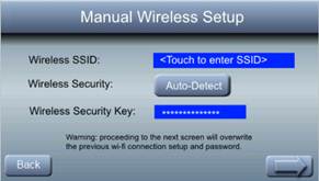 Manual Wireless Setup screen